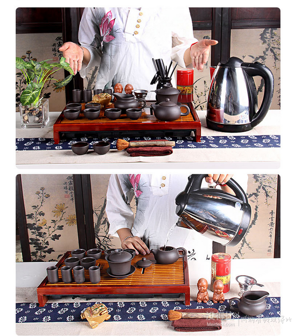 帶1.8L燒水壺：shangdi尚帝花開(kāi)富貴茶盤(pán)烏紫砂茶具套裝 +湊單品   140.1元包郵（200.1-60）