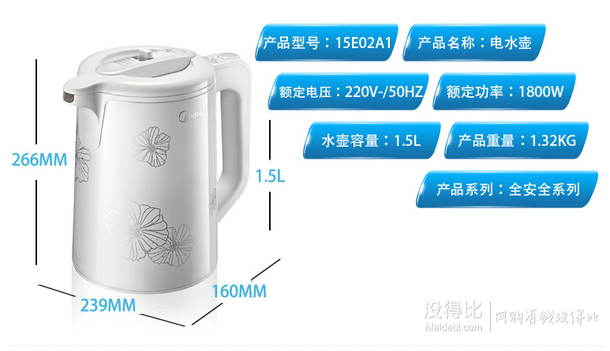 Midea 美的 全安全系列 15E02A1 電熱水壺+湊單品 98.56元（2件8.8折）