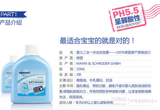 德國(guó)原裝進(jìn)口 Sanosan 哈羅閃 嬰兒洗發(fā)沐浴露二合一50ml  