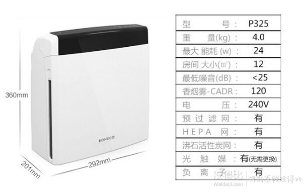 差價(jià)明顯！BONECO 瑞士風(fēng) 博瑞客 P325 空氣凈化器+湊單品  707.1元包郵（1007.1-300）