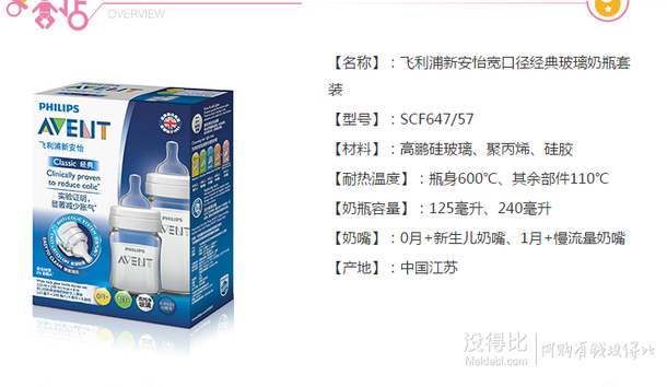 AVENT 新安怡 SCF64757 寬口徑玻璃奶瓶新生兒套裝 57.5元（115，下單5折）