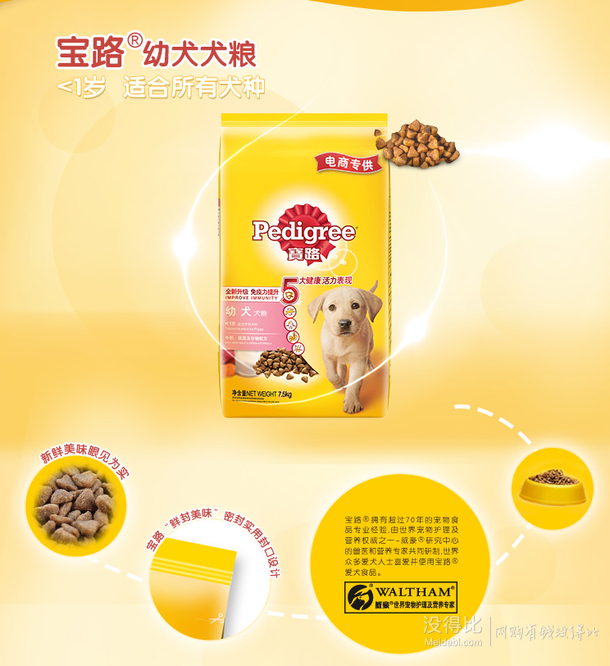 寶路（Pedigree）幼犬牛奶蔬菜配方狗糧7.5kg  折50元/袋（95，199-100）