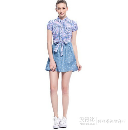 ES 艾格運(yùn)動(dòng) 女式 純棉拼接系帶連衣裙 14032202999  91元包郵（101-10）