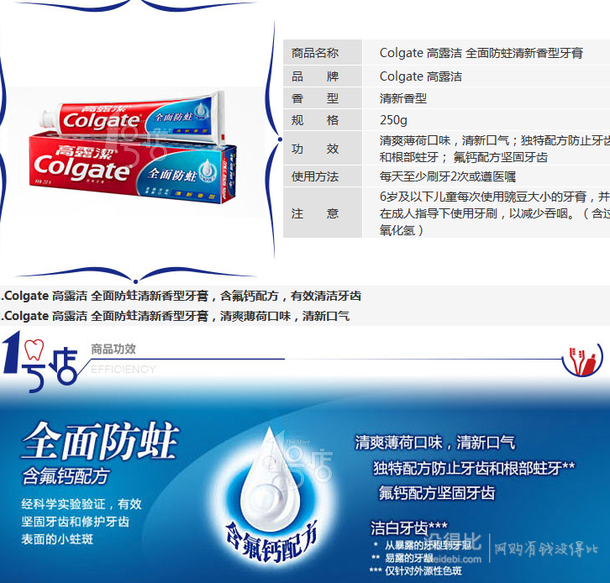 10元/支！Colgate 高露潔 防蛀牙膏 250g 清新香型 X 2  19.9元（限購(gòu)10件）