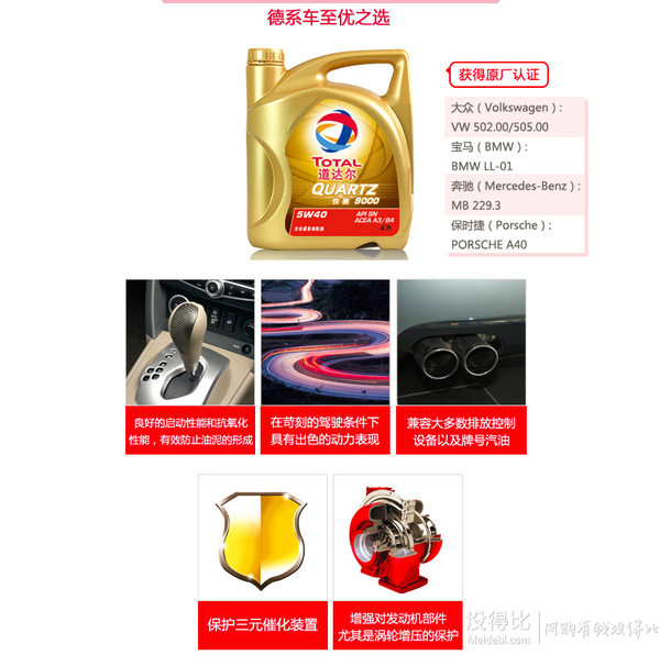 折62元/升！TOTAL道達(dá)爾 快馳9000全合成機(jī)油 5W40 (4L裝) SN/A3/B4級