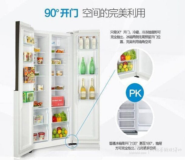 新低價(jià)！Haier 海爾 BCD-452WDPF 超薄對開門冰箱452L  3299包郵（3599，每滿1000-100）