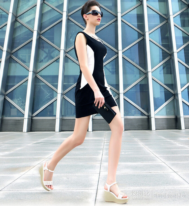 1.2折價(jià)！Belle/百麗 牛皮飾扣坡跟女涼鞋50-17BL5  100元包郵（200-60-40）