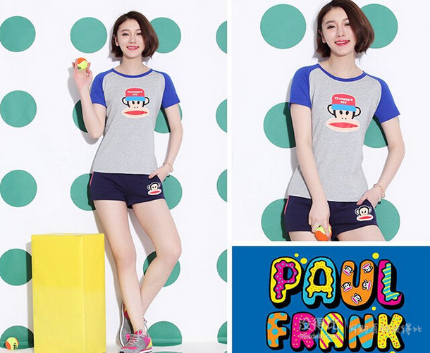 Paul Frank 大嘴猴 女式 運(yùn)動(dòng)T恤 PF5124F  99元包郵（395元，下單立減）
