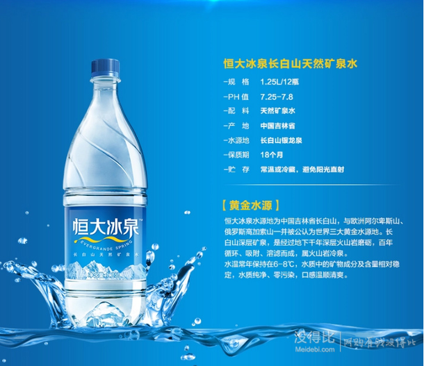 恒大冰泉 長白山天然礦泉水 1250ML*12整箱 
