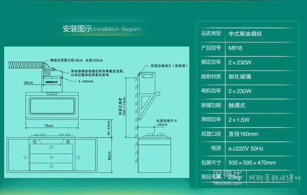 限上海！真情好太太 CXW-230-M818 側(cè)吸式吸油煙機(jī) 599元包郵