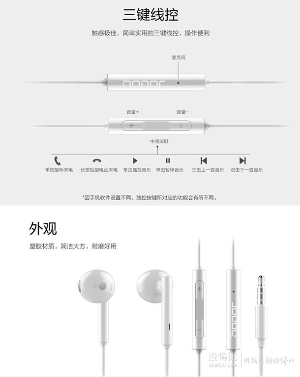 HUAWEI華為 榮耀原裝 三鍵線控帶麥 半入耳式耳機(jī)AM115(標(biāo)準(zhǔn)版)