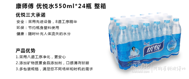 康師傅礦物質(zhì)水550ml*24瓶 整箱 15.9元（19.9元，滿99-20）