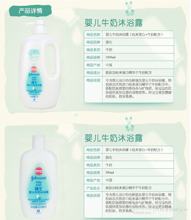 套裝5折！Johnson  強(qiáng)生 牛奶沐浴露 1L+300ml   24.9元