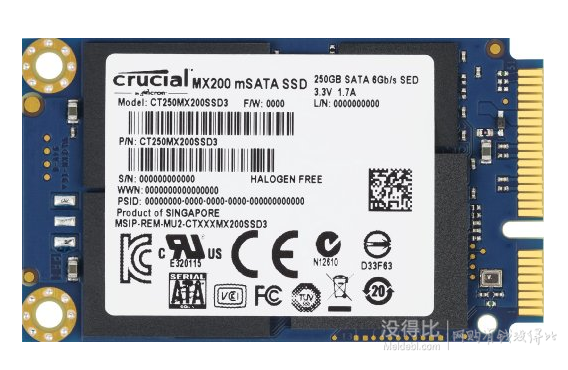 無需海淘！Crucial 英睿達(dá) MX200 CT250MX200SSD3 mSATA 250GB 固態(tài)硬盤  649元