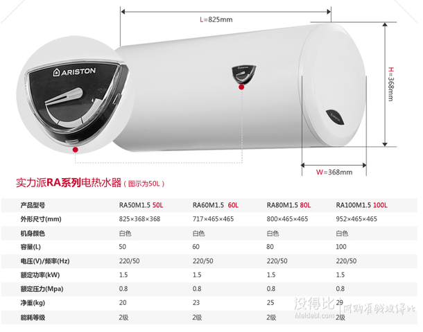 ARISTON 阿貍斯頓 RA50M1.5 電熱水器 50升 799元