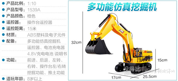 美嘉欣 1539A 無(wú)線遙控工仿真挖掘機(jī) 折約111元（159元，199-60）