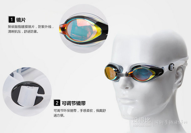 SPEEDO  游泳鏡專業(yè)鍍膜泳鏡防水防霧護眼113018湖水藍  均碼