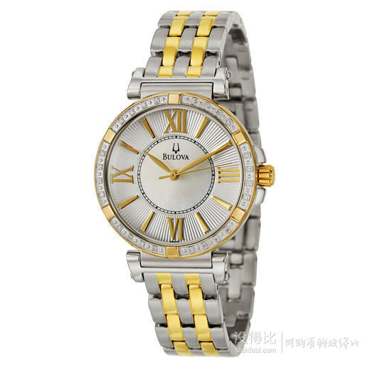 Bulova 寶路華 珍珠母貝+鑲鉆+鍍金女士腕表98R167