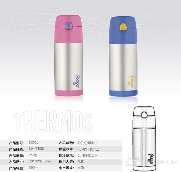 THERMOS 膳魔師 保溫杯+悶燒罐超優(yōu)惠組合套裝兒童小書包套裝B2010B3000-PK 粉色      250元（499元，用碼五折）
