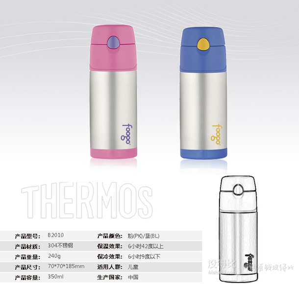 THERMOS 膳魔師 保溫杯+悶燒罐超優(yōu)惠組合套裝兒童小書包套裝B2010B3000-PK 粉色      250元（499元，用碼五折）