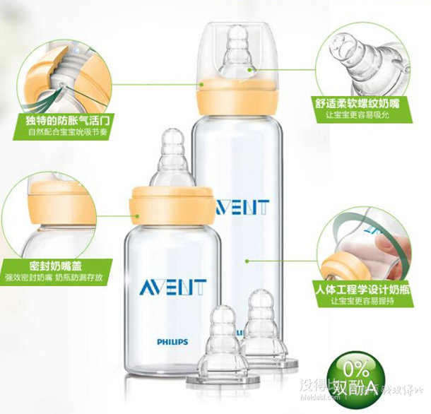 AVENT 新安怡 標(biāo)準(zhǔn)口徑玻璃奶瓶新生兒套裝 SCD803/01＋湊單品70.7元（100.7-30）