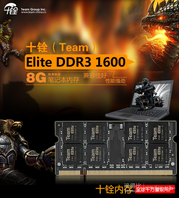 Team 十銓 DDR3 1600 8G 筆記本內(nèi)存  238元包郵（248-10）