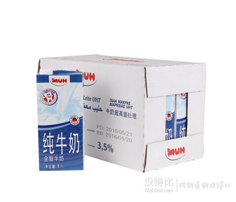 MUH 牧牌 全脂純牛奶1L*12盒109元（需湊單用券）