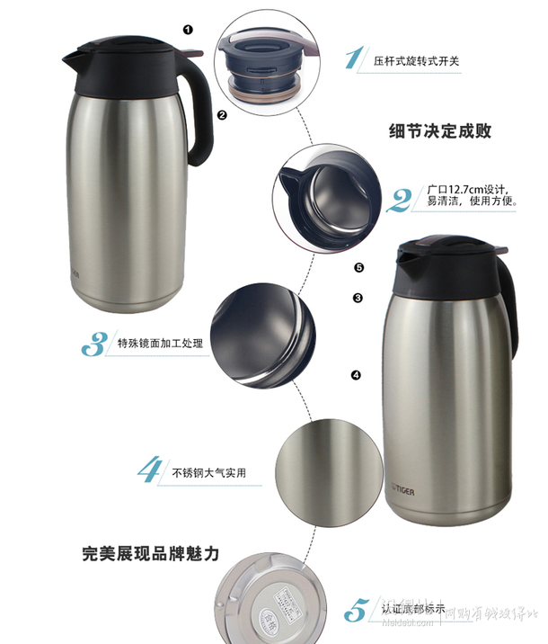 Tiger  虎牌PWM-A20C-XC   不銹鋼真空 保溫壺 2000ml  283.9元（399元，400-120）