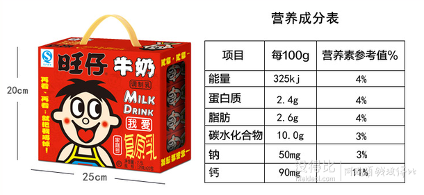 旺旺    旺仔牛奶 原味(利樂裝禮盒) 125ml*20 折34.3/箱（手機端42.9 5件8折）