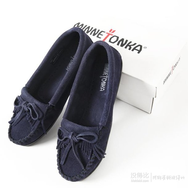 Minnetonka 迷你唐卡 Kilty流蘇女士麂皮絨真皮深藍(lán)色平底鞋 409T 折269（299500-60）