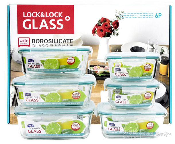 手機端：LOCK&LOCK樂扣 格拉斯耐熱玻璃保鮮盒6件套     折50元（99.9元，滿300-150）