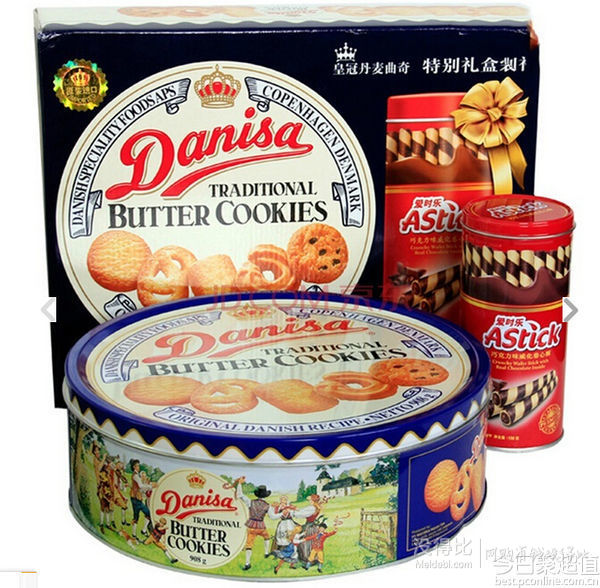 印尼進口 皇冠（danisa）丹麥曲奇餅干908g+蛋卷禮盒裝
