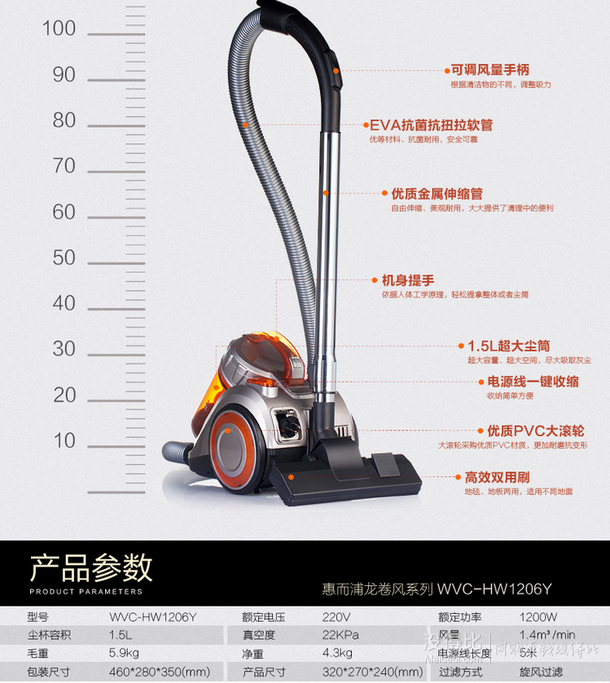 Whirlpool 惠而浦WVC-HW1206Y  臥式吸塵器  199元包郵