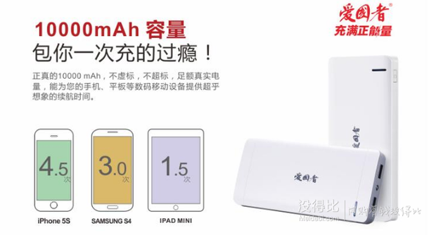 移動端！Patriot愛國者  918雙USB聚合物移動電源 10000毫安 白錆色 49元