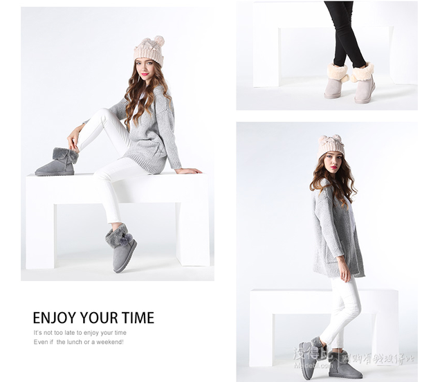 反季囤貨！INNET/茵奈兒2015年冬季灰牛皮女雪地靴58804DD5 99元（149-50）