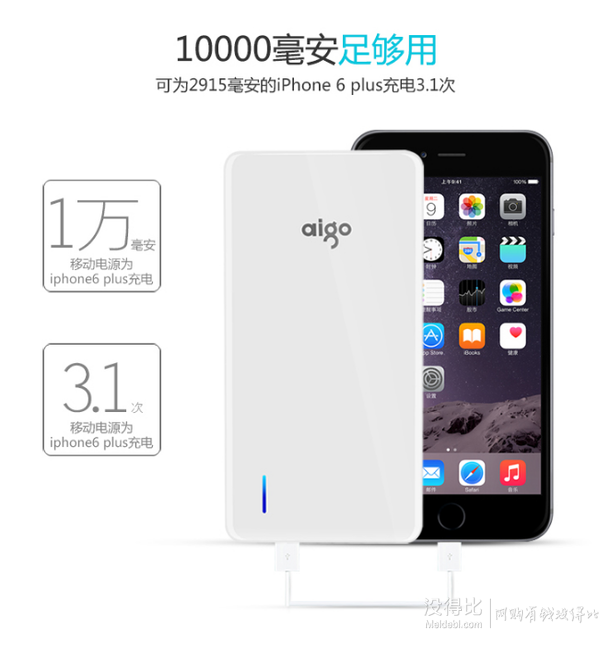 移動(dòng)端！aigo 愛國者  移動(dòng)電源 N6 超薄聚合物10000mAh 59元