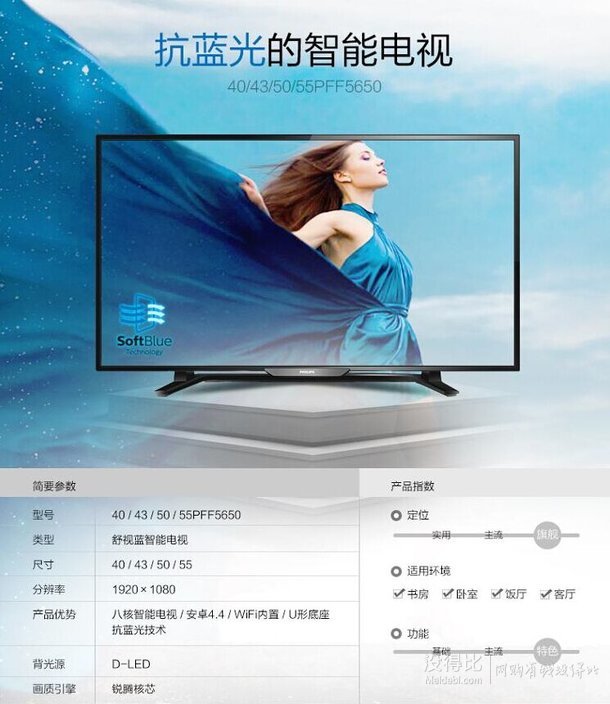 PHILIPS飛利浦 55PFF5650 55英寸 8核Andriod4.4智能 全高清LED液晶電視