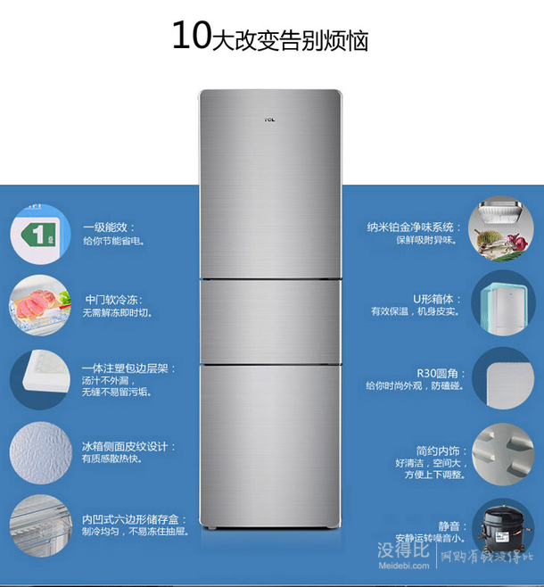 TCL BCD-205TF1 205升 三門冰箱 （星空銀）   1149元（1199-50）