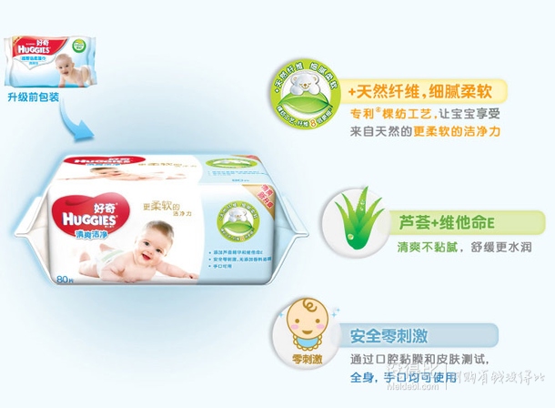 單品好價！huggies好奇清爽潔凈嬰兒濕巾80抽*3包   26.9元
