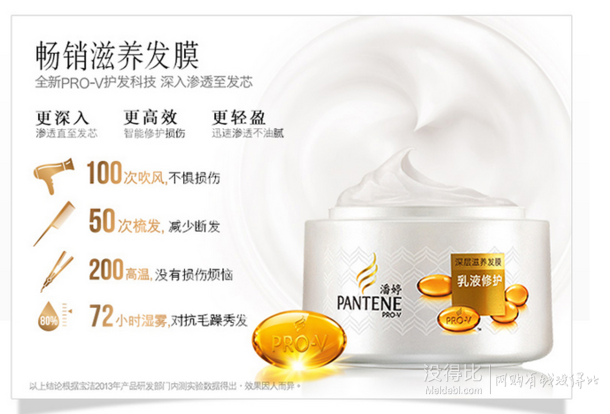 單品好價(jià)！PANTENE/潘婷 乳液修復(fù)深層滋養(yǎng)發(fā)膜270ml 19元