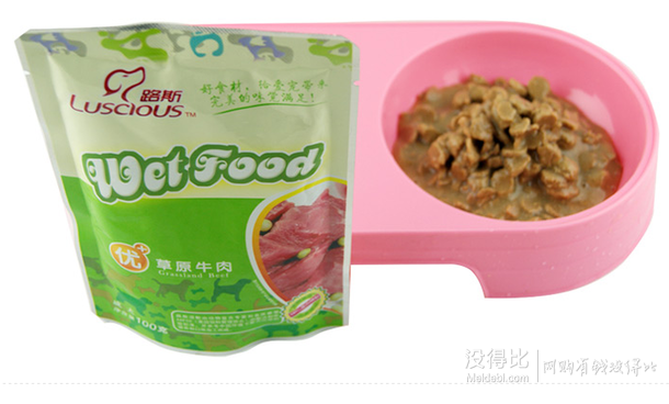 折1.65元/袋！ 路斯 寵物草原牛肉犬鮮封包狗糧 100g*12袋折19.75元（26400-100）