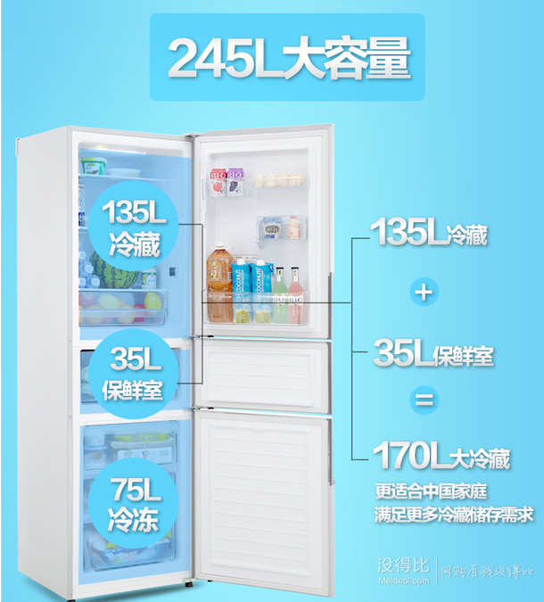 預(yù)約新低價(jià)！Panasonic 松下 NR-C25EP2-S 245L 三門冰箱  2399元
