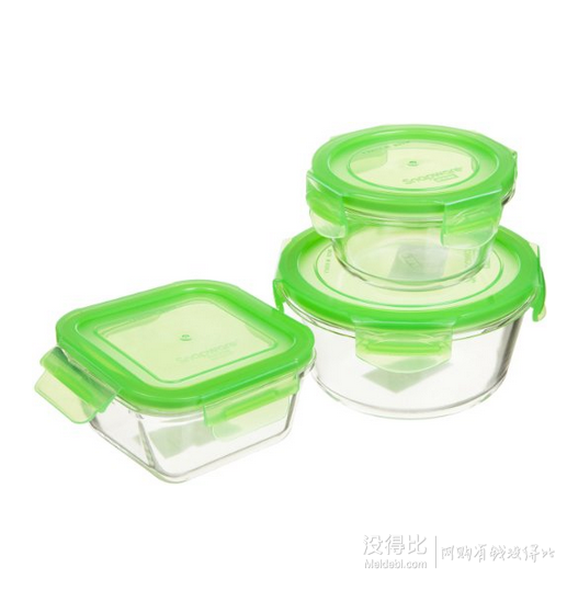 單品新低！Snapware 康寧扣 耐熱玻璃保鮮盒 3件套  39元