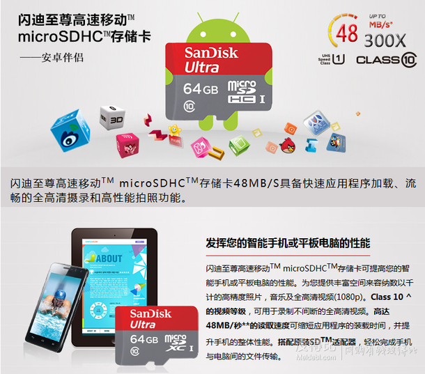 SanDisk 閃迪 Ultra 至尊高速 TF 存儲卡 64GB（Class10、UHS-1）99元包郵