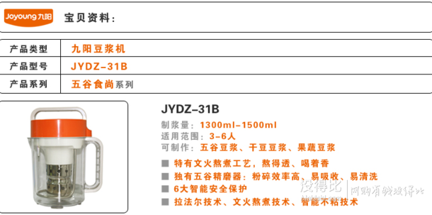 限地區(qū)：Joyoung 九陽 JYDZ-31B 豆?jié){機(jī)99元