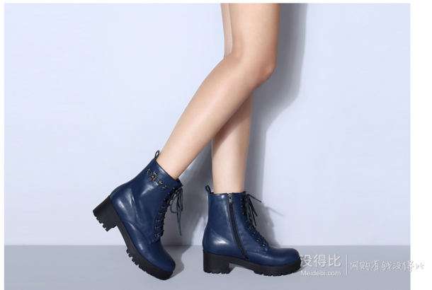 小碼有貨 ！ INNET/百麗旗下茵奈兒 冬季蘭色油蠟PU革女靴UIT25DZ4 折49.5元（99元2件）