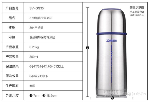 ZOJIRUSHI 象印 SV-GG35 不銹鋼真空保溫杯 350ml  122元包郵（222-100）