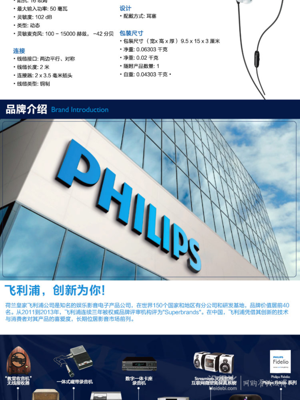 飛利浦（PHILIPS） SHM3700W 入耳式 筆記本 耳麥 白色