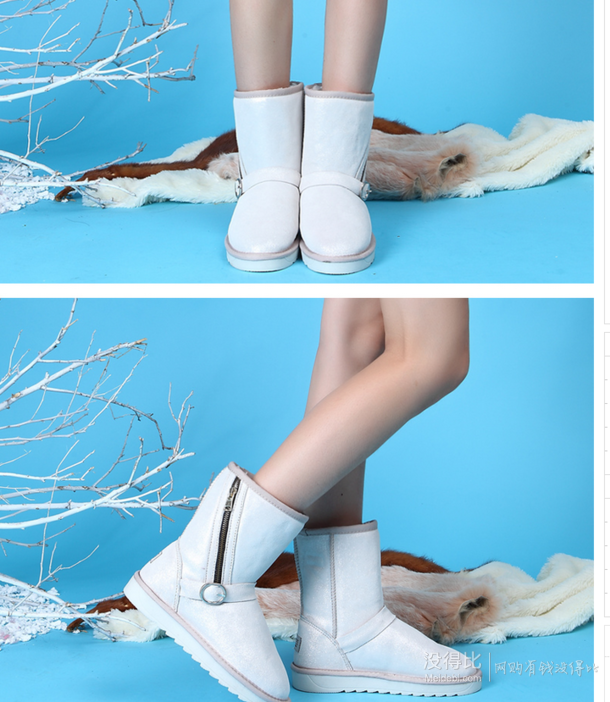 INNET/百麗旗下茵奈兒冬季紫色牛皮雪地靴IN58104DZ4