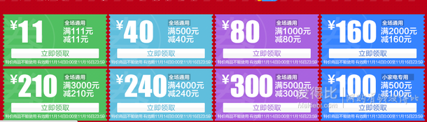 全場通用券   滿111-11、滿500-40、滿1000-80等